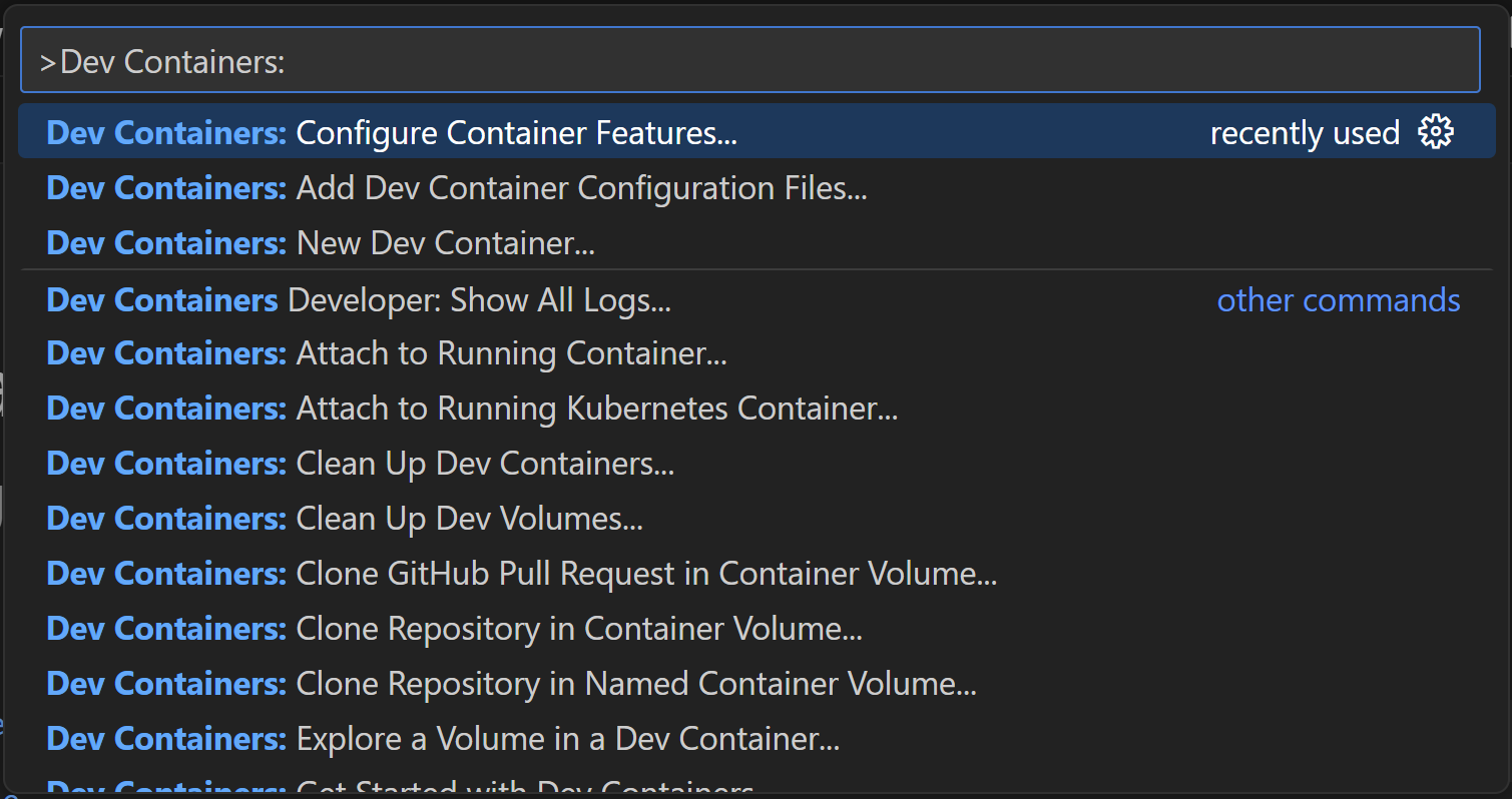 Dev Containers Command Palette